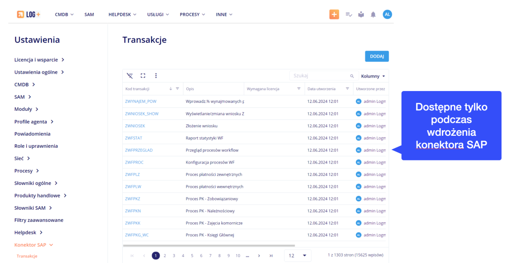 Słownik transakcji SAP